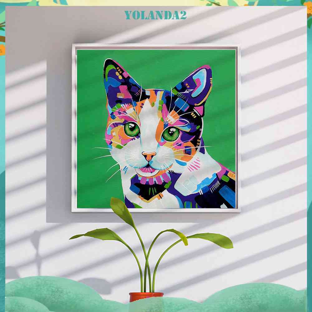 Tranh Đính Đá Kim Cương Toàn Bộ 5D DIY Hình Vẽ Mèo Nhiều Màu Sắc