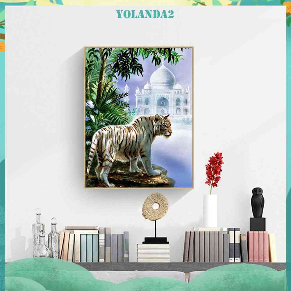 Bộ Tranh Đính Đá 5D DIY Hình Chú Hổ Trắng Độc Đáo Trang Trí Nhà Cửa