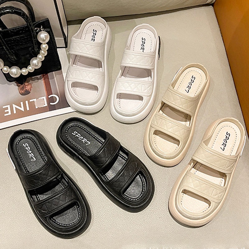 BAILUDAREN.Sandal nữ  đế muffin dày hở ngón thoải mái mùa hè Dép quai ngang nữ độn đế 4P thời trang đi chơi , đi du lịch