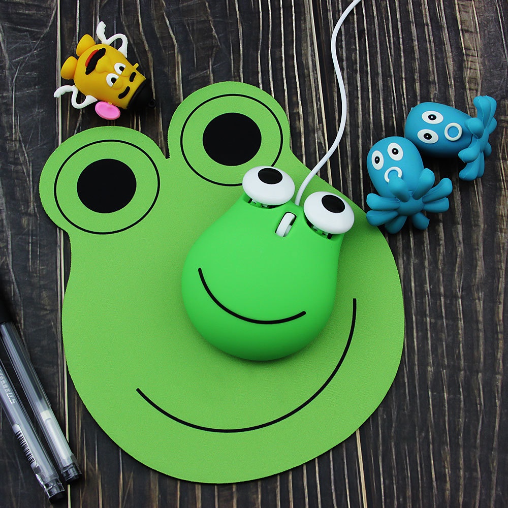 Bộ Chuột Và Bàn Phím Máy Tính Có Dây USB 1600DPI Hình Ếch Hoạt Hình Cho Trẻ Em