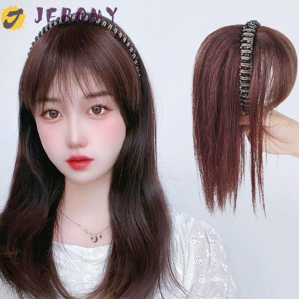 Băng Đô Cài Tóc Mái Bằng Sợi Tổng Hợp Màu Nâu / Đen Cách Nhiệt Tự Nhiên Dành Cho Nữ