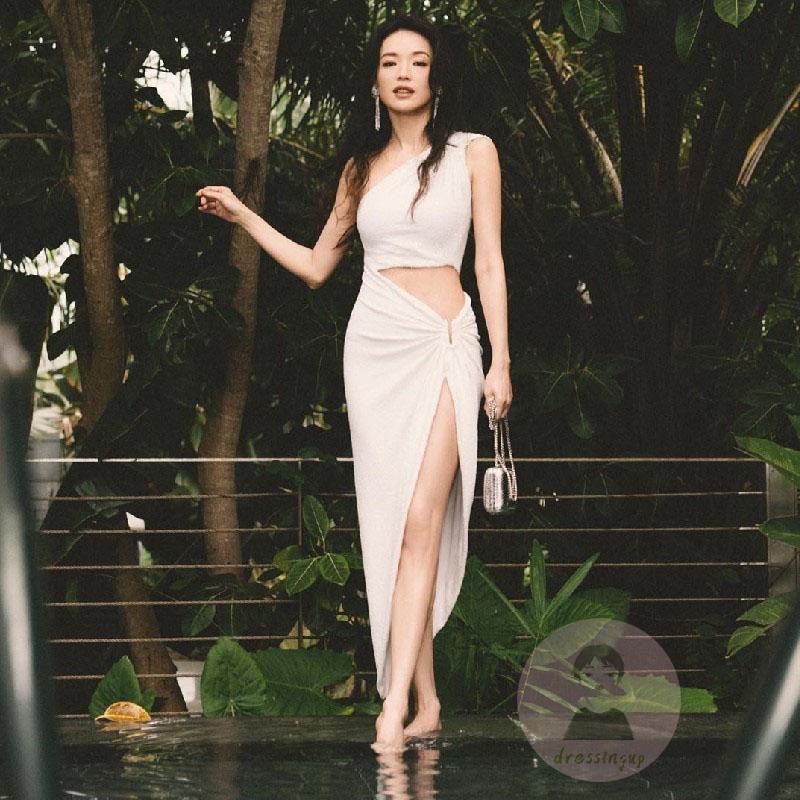 Đầm Dài Không Tay Xẻ Tà Giả Hai Mảnh Màu Sắc Thời Trang Mùa Hè Cho Nữ