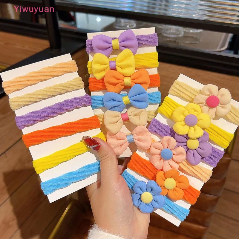 Bộ 6 Dây Buộc Tóc Cao Su Co Giãn Đính Hoa Ngọt Ngào Cho Bé Gái