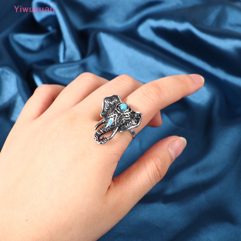 &lt; Yiwuyuan &gt; Nhẫn Hở Mạ Bạc Khắc Hình Đầu Hươu Phong Cách Boho Cổ Điển Có Thể Điều Chỉnh Kích Cỡ Cho Nữ