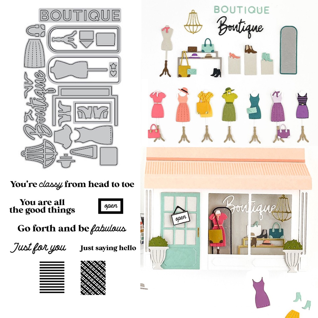 Khuôn Cắt Giấy Kim Loại + Con Dấu Trong Suốt Trang Trí Thiệp / Scrapbook