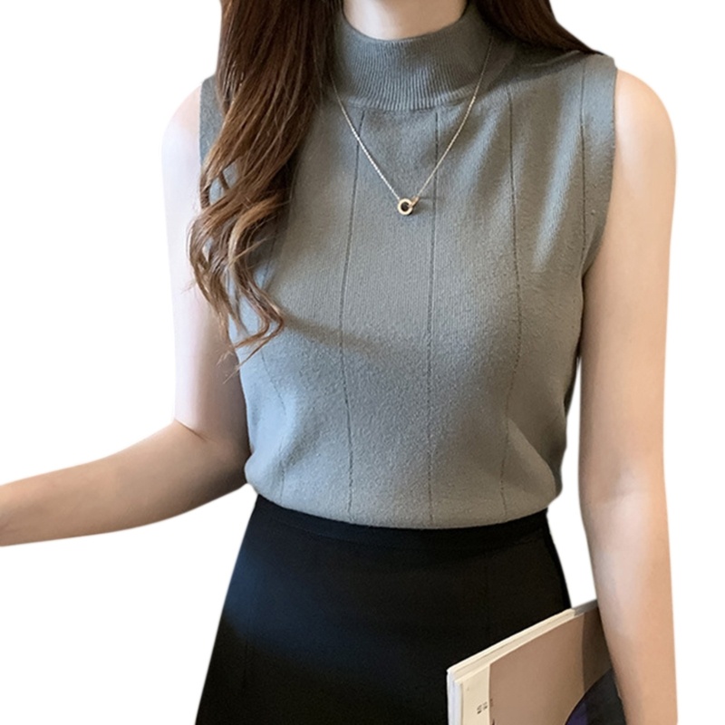 Áo Len Không Tay Cổ Cao Màu Sắc Đơn Giản Thời Trang Cho Nữ