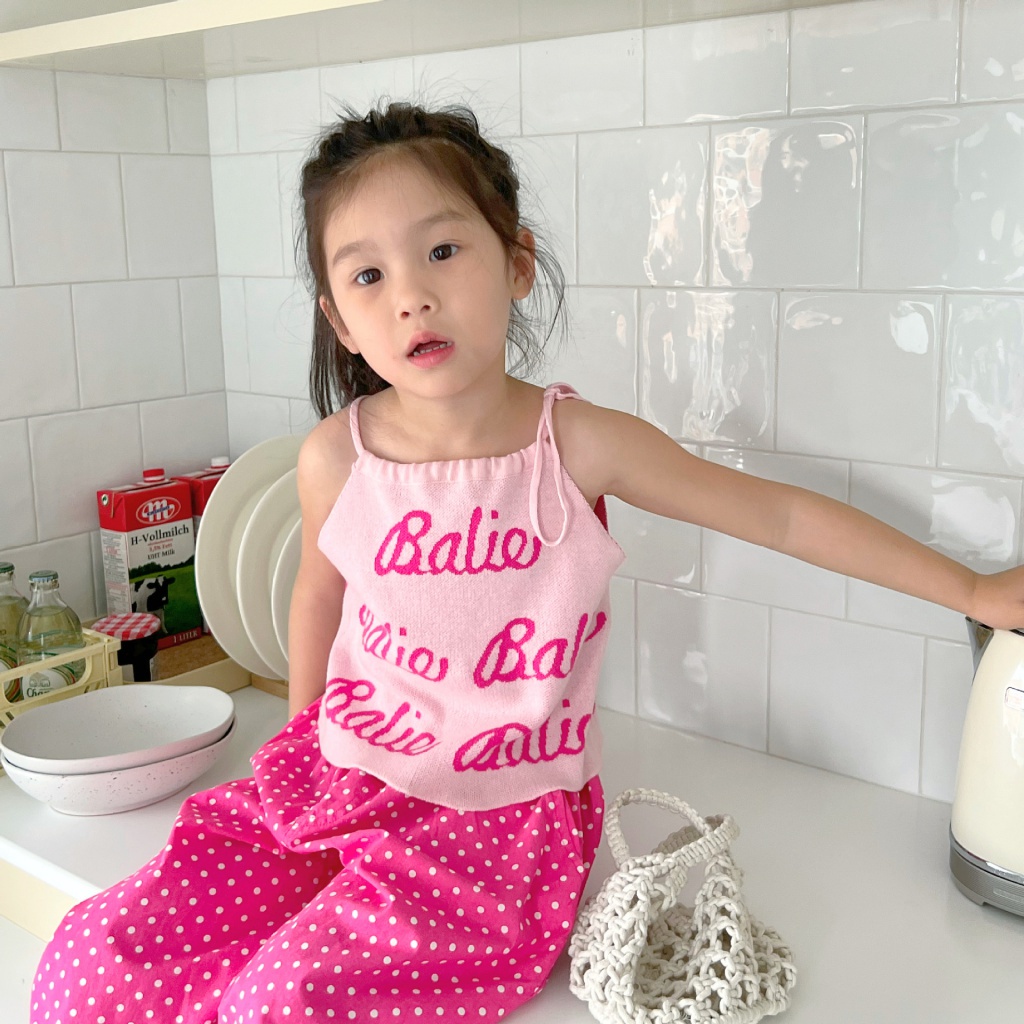 Hàng Mới Về Áo Len Hai Dây In Chữ Phong Cách Hàn Quốc Thời Trang Mùa Hè 2023 Dành Cho Bé Gái