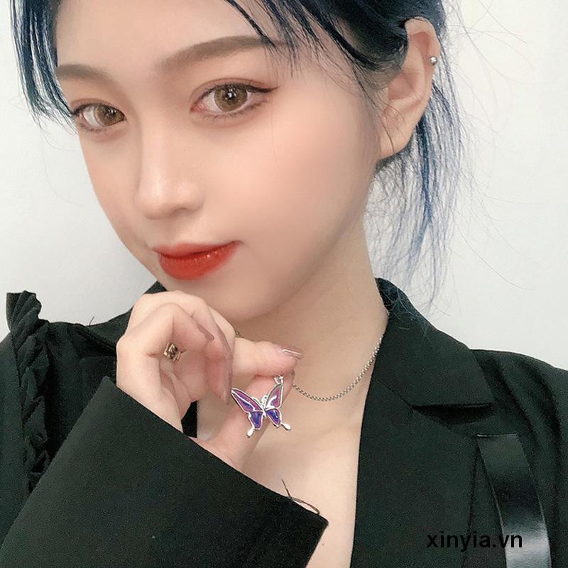 Vòng cổ Mặt Bướm Thay Đổi Màu Sắc Theo Phong Cách Retro Dành Cho Nữ