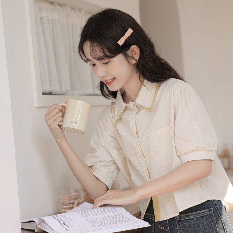 Áo Sơ Mi Hàn Quốc Màu Mơ 2023polo Có Cổ Cho Nữ