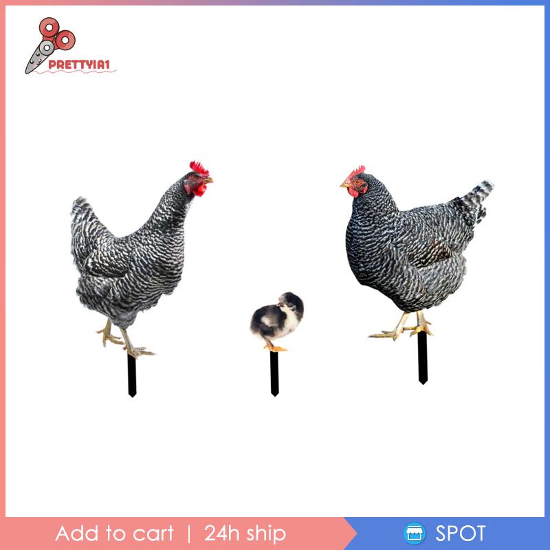 1 [Prettyia] 3 Bức Tượng Gà Con Trang Trí Lối Đi Sân Vườn