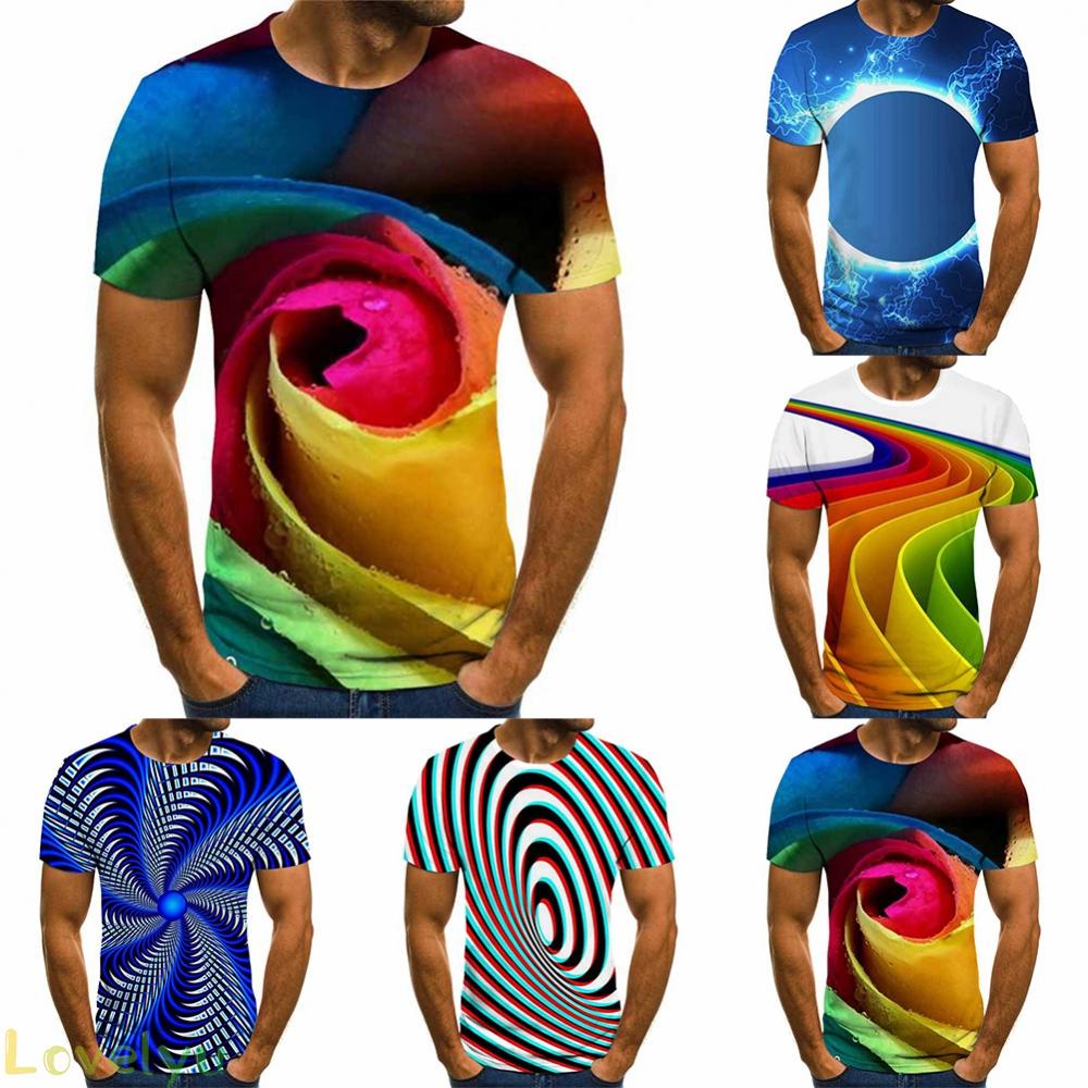 ⭐2023 ⭐Men Tops Colorful Crew Neck Hypnotic Polyester Round Neck Short Sleeve