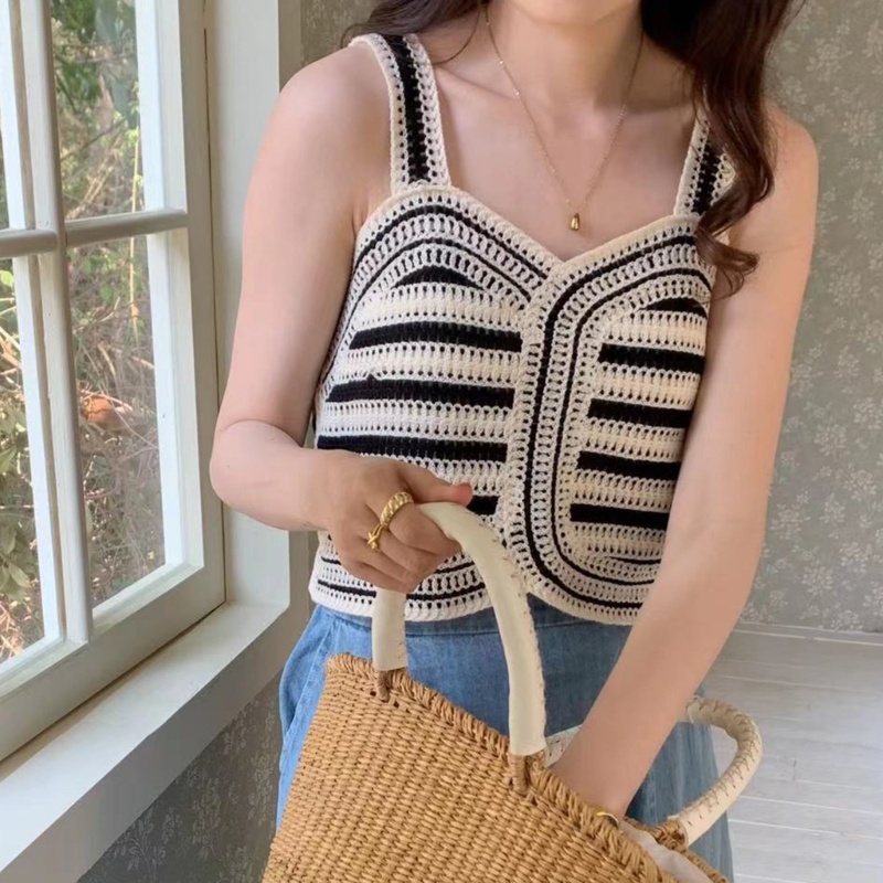 Áo Croptop Dệt Kim Sát Nách Khoét Lỗ Thời Trang Mùa Hè Cho Nữ