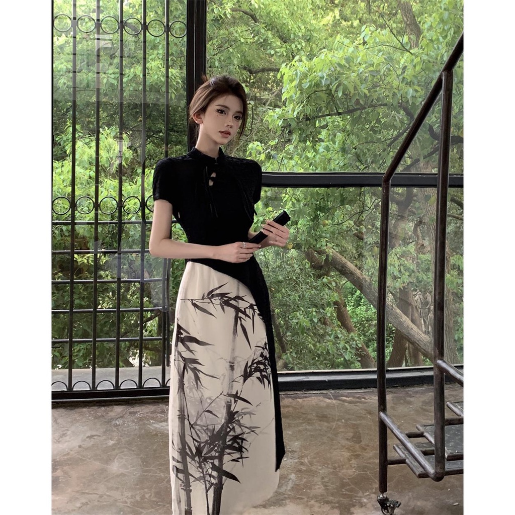 Đầm Sườn Xám Cách Tân Tay Ngắn Phong Cách Trung Hoa Thời Trang Mùa Hè 2023 Mới