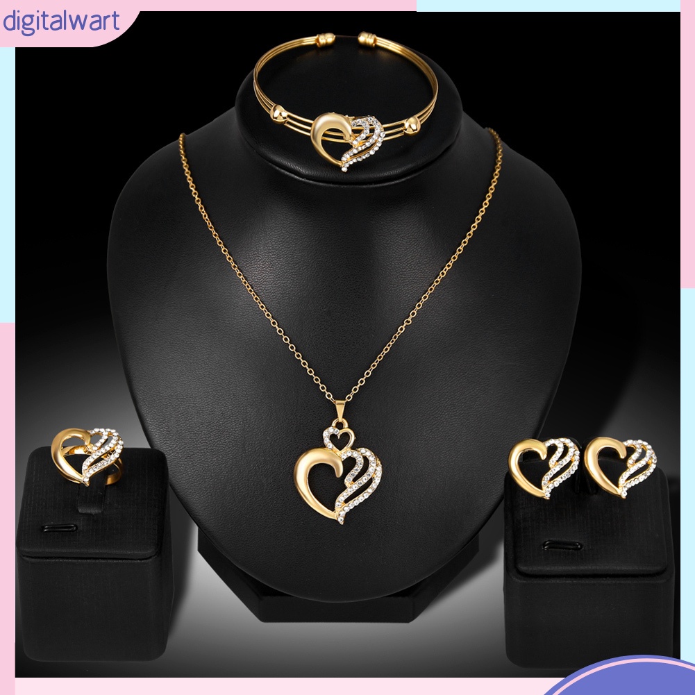 Bộ Trang Sức Mặt Trái Tim Rỗng Đính Đá Thời Trang Dành Cho Nữ