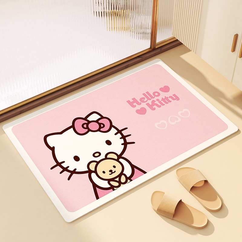 Thảm lót sàn Mềm Mại Thấm Hút Tốt Chống Trượt Hình Hello Kitty