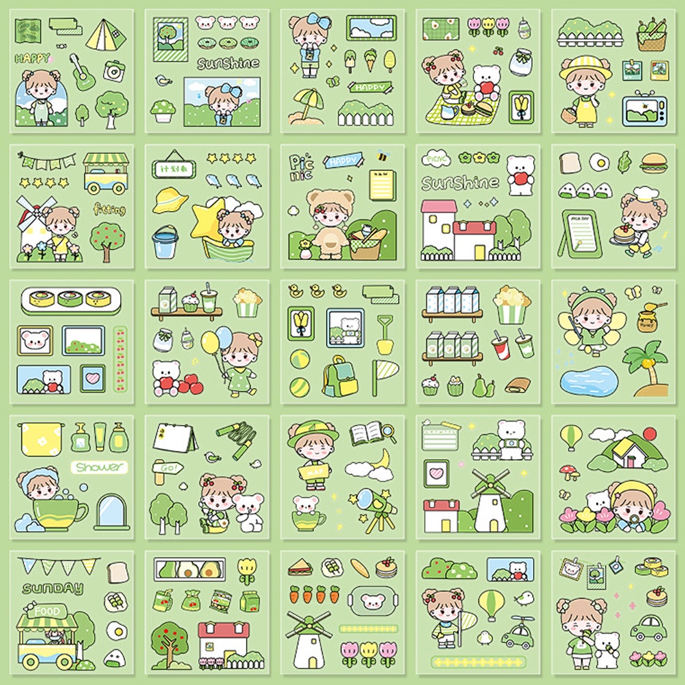 Set 100 Sticker Hoạt Hình Dễ Thương Dán Trang Trí Thủ Công