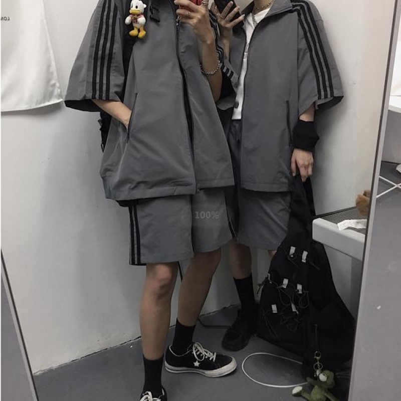Bộ Áo Khoác Tay Ngắn + Quần short Thể Thao Phong Cách Hàn Quốc Thời Trang Mùa Hè Cho Nam Và Nữ
