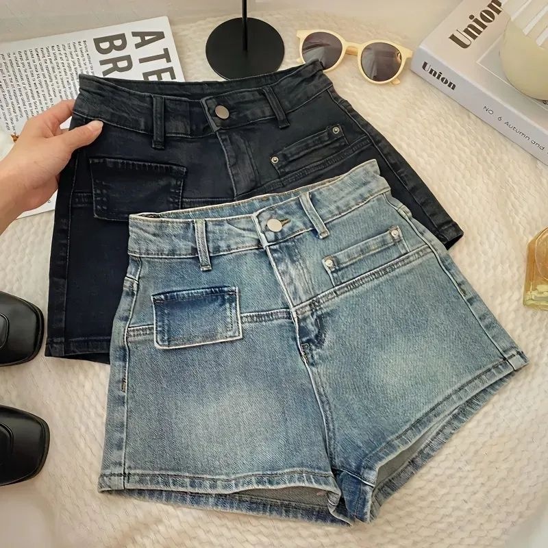 Quần Short Denim Lưng Cao Ống Rộng Phong Cách Hàn Quốc Cổ Điển Thời Trang Xuân Hè Hàng Mới 2023 Dành Cho Bạn Nữ