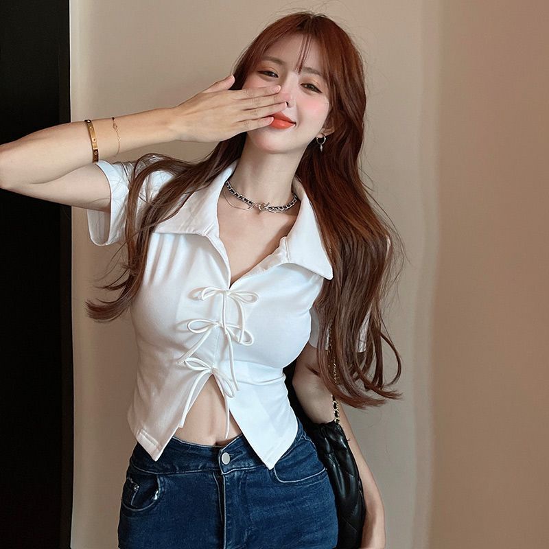 Áo Thun polo Ngắn Tay Thắt Nơ Phong Cách Mới Dành Cho Nữ