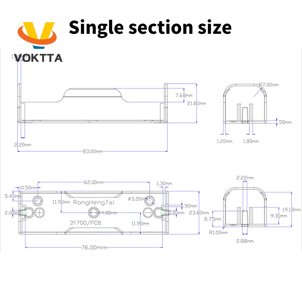 VOKTTA Vỏ Pin Sạc Dự Phòng Tự Làm Cho 21700 1p / 2p / 3p / 4p 21700 Pin H2K8