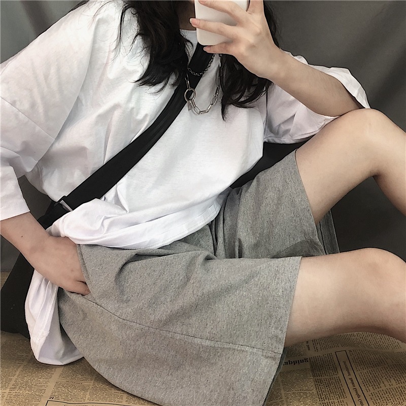 Quần Short Thể Thao Ống Rộng Dáng Suông Vải cotton Giản Dị Lưng Cao Cho Nữ