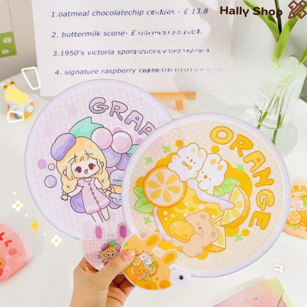 Quạt tròn cầm tay gấp gọn tiện lợi dễ thương nhiều màu - Hally shop