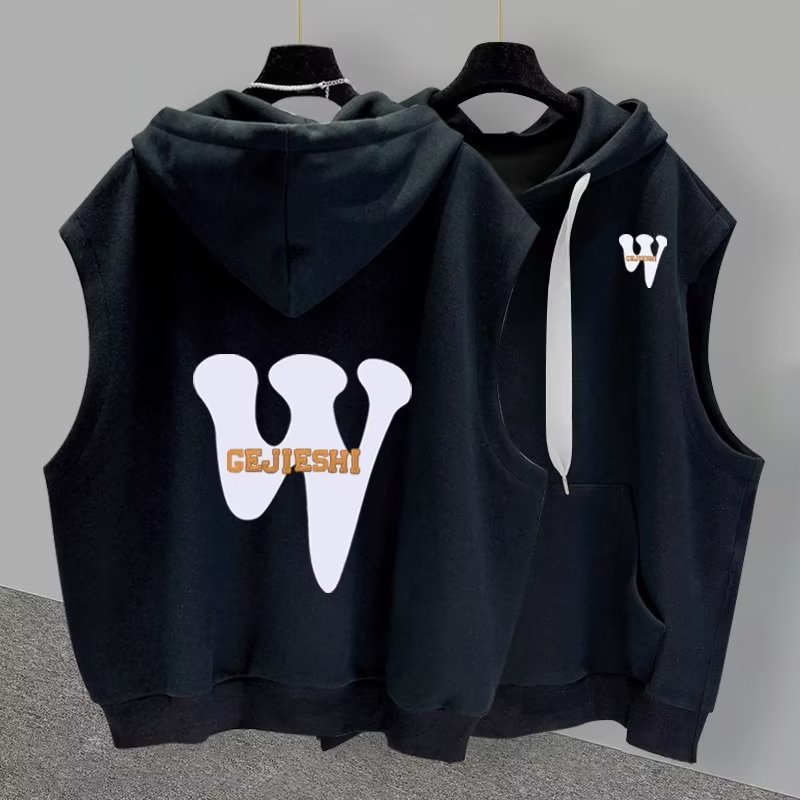 Áo Hoodie Sát Nách Dáng Rộng In Họa Tiết Thời Trang Mùa Hè Cho Nam 2 Màu Lựa Chọn