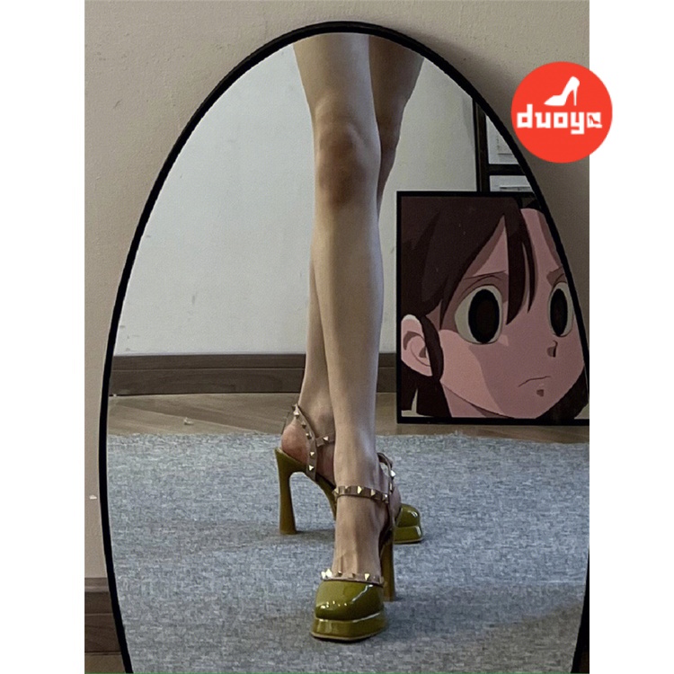 Duoya Tóc Thẳng ~ [Hàng Có Sẵn] Giày Cao Gót Đính Đinh Tán Phong Cách Bán Chạy Cho Nữ