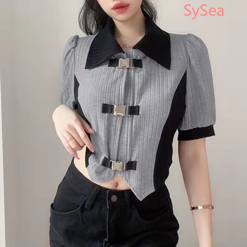 Áo Kiểu Tay Phồng Phối Nút Kim Loại Thời Trang Mùa Hè Cho Nữ