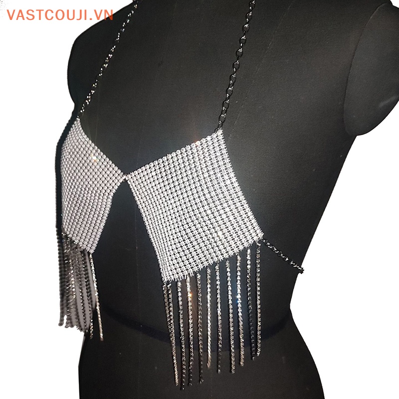 Áo Hai Dây Mỏng Vừa Vặn Hở Lưng Đính Đá Kim Cương Pha Lê Tua Rua Thời Trang Gợi Cảm Cho Nữ