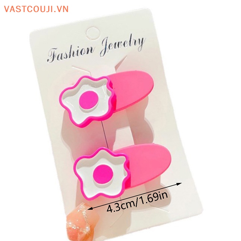 Set 2 Kẹp Tóc Gợn Sóng Màu Kẹo Ngọt In Họa Tiết Hoa / Động Vật Hoạt Hình Dễ Thương Thời Trang Cho Bé Gái