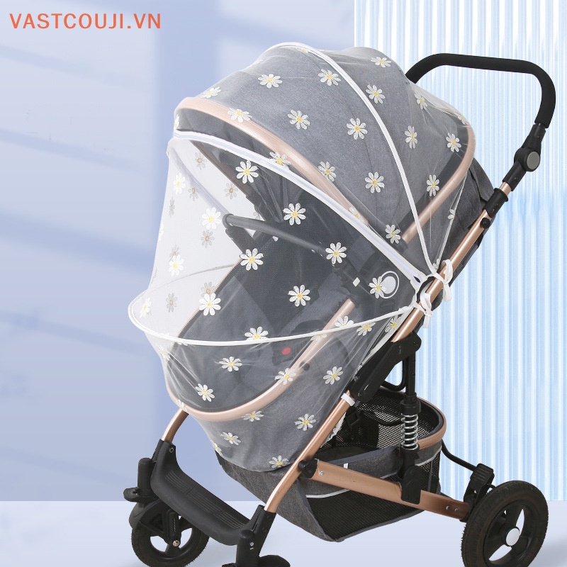 Tấm Bạt Che Nắng Bằng Vải Gạc Thêu Hoa Cúc Chống Muỗi Thoáng Khí Mùa Hè Cho Xe Đẩy Em Bé