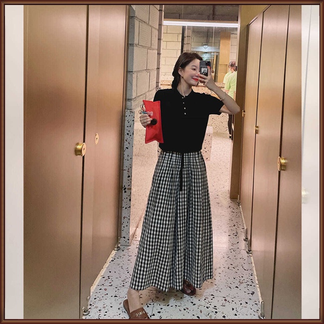 Quần Culottes Lưng Cao Ống Rộng Họa Tiết Kẻ Sọc Phong Cách Cổ Điển Thời Trang Cho Nữ