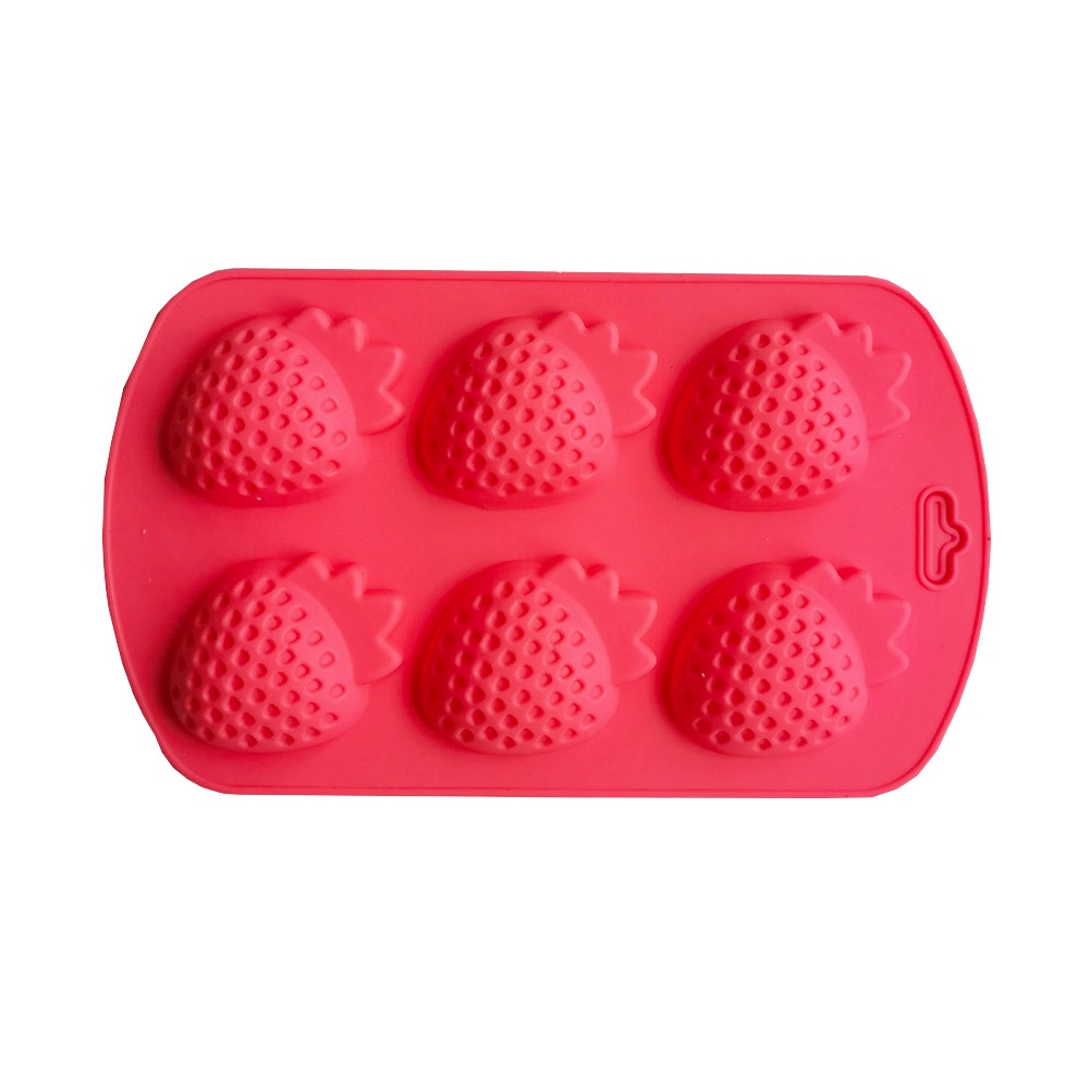 Khuôn Silicone Làm Bánh 6 Ngăn Tạo Hình Quả Dâu Tây Độc Đáo Tiện Dụng DIY