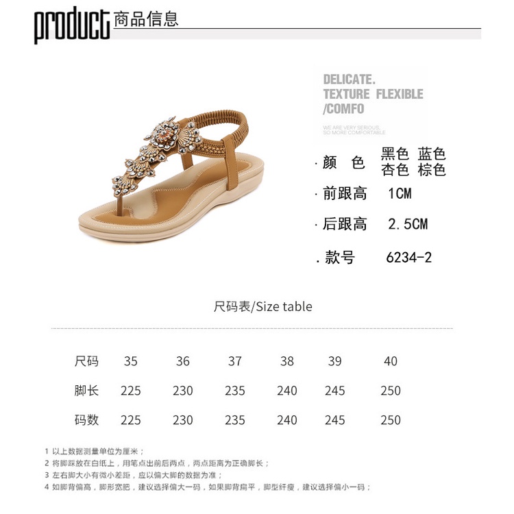 Giày Sandal Đế Bằng Thêu Hoa Đính Đá Plus Size Thời Trang Mùa Hè Phong Cách Mới Dành Cho Nữ