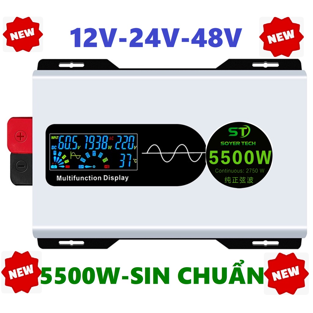 Bộ chuyển đổi điện Sin Chuẩn 5500W-Bộ Đổi Nguồn 12V/24V/48V sang 220V Sin Chuẩn STW-5500w-SOYER TECH
