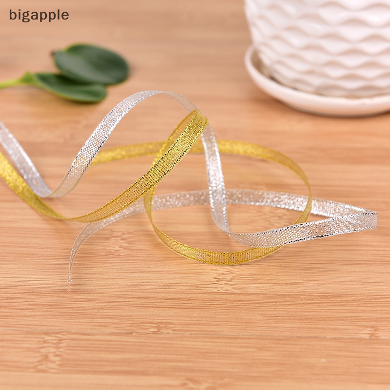 Cuộn Dây Ruy Băng Lụa Sa Mạc Vàng / Bạc Dày 6mm Dùng Trang Trí Giáng Sinh DIY 25 Yards