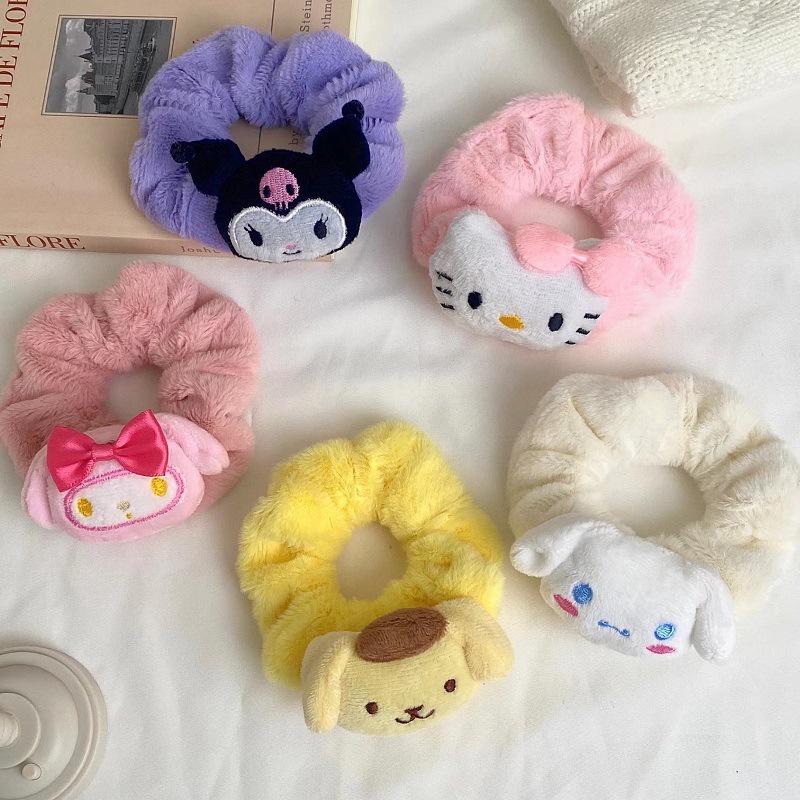 SANRIO Dây Buộc Tóc Cao Su Bọc Vải Lông Hình Cinnamoroll My Melody Kuromi Dễ Thương