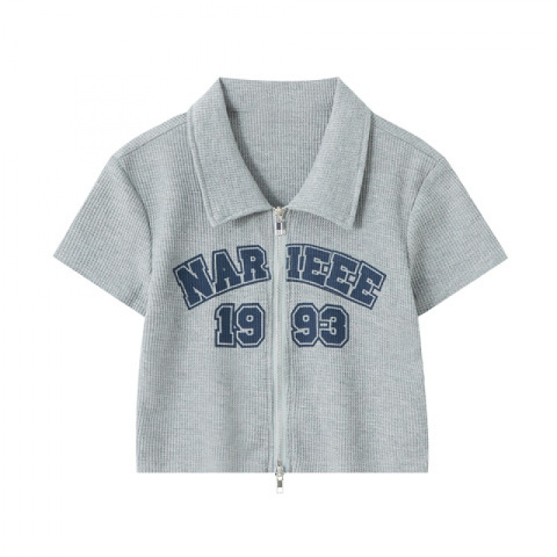 Áo Thun polo Ngắn Tay Có Khóa Kéo Phong Cách Waffle Phong Cách Mới Cho Nữ