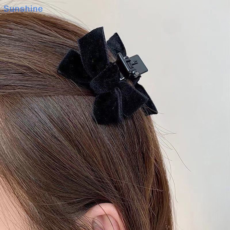 Kẹp Tóc Nơ Bằng Nhung Màu Đen Thời Trang Mùa Hè Cho Nữ