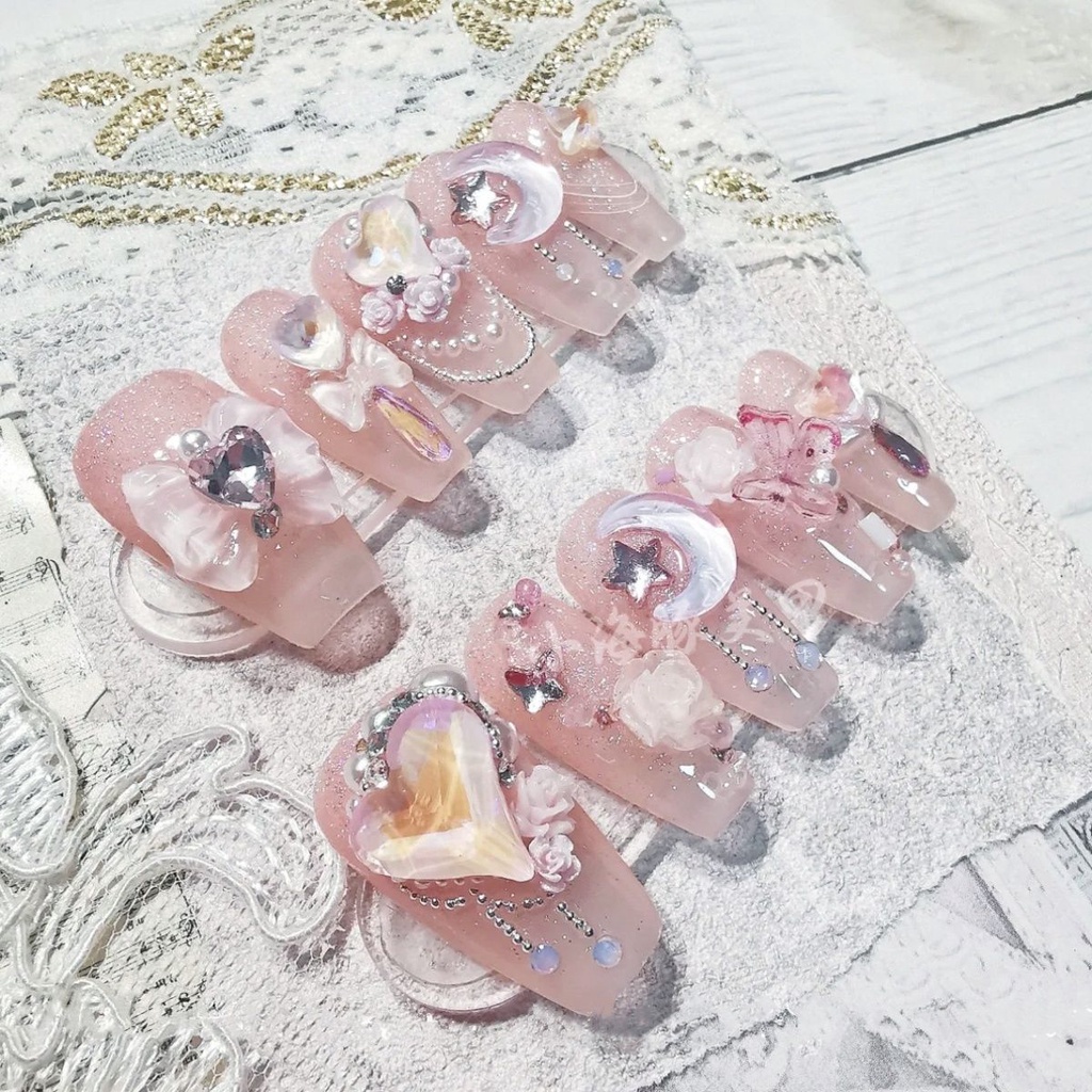 🎉12.12🎉Miếng Dán Móng Tay Giả Nhẹ Nhàng Đính Kim Cương Lấp Lánh Có Thể Tháo Rời