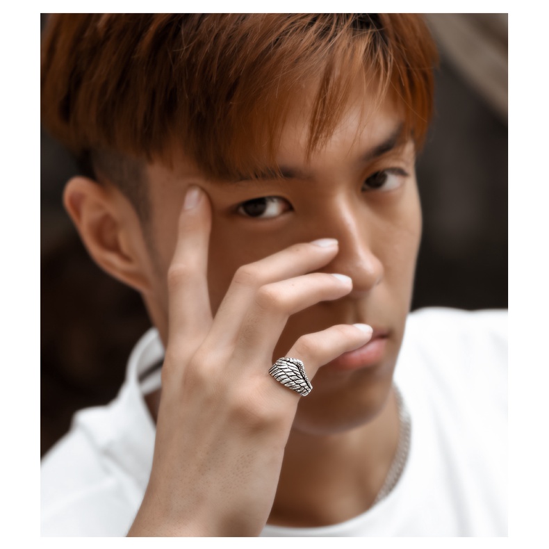 Nhẫn Hở Mạ Bạc 925 Hình Lông Vũ Phong Cách Thái