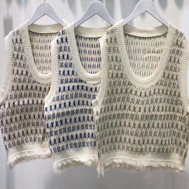 Áo Len Không Tay Họa Tiết Kẻ Sọc Thiết Kế Mới Thời Trang Mùa Thu Dành Cho Nữ