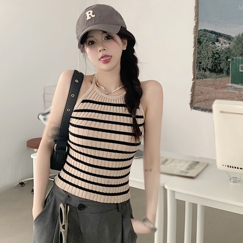 Áo Dệt Kim Hai Dây Ôm Dáng Hở Lưng Gợi Cảm Cho Nữ