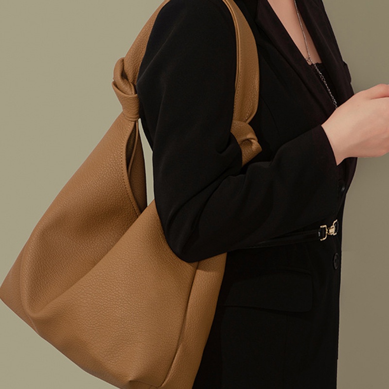 Túi Tote Da Mềm Cỡ Lớn Màu Nâu Phong Cách Retro Đơn Giản Cho Nữ