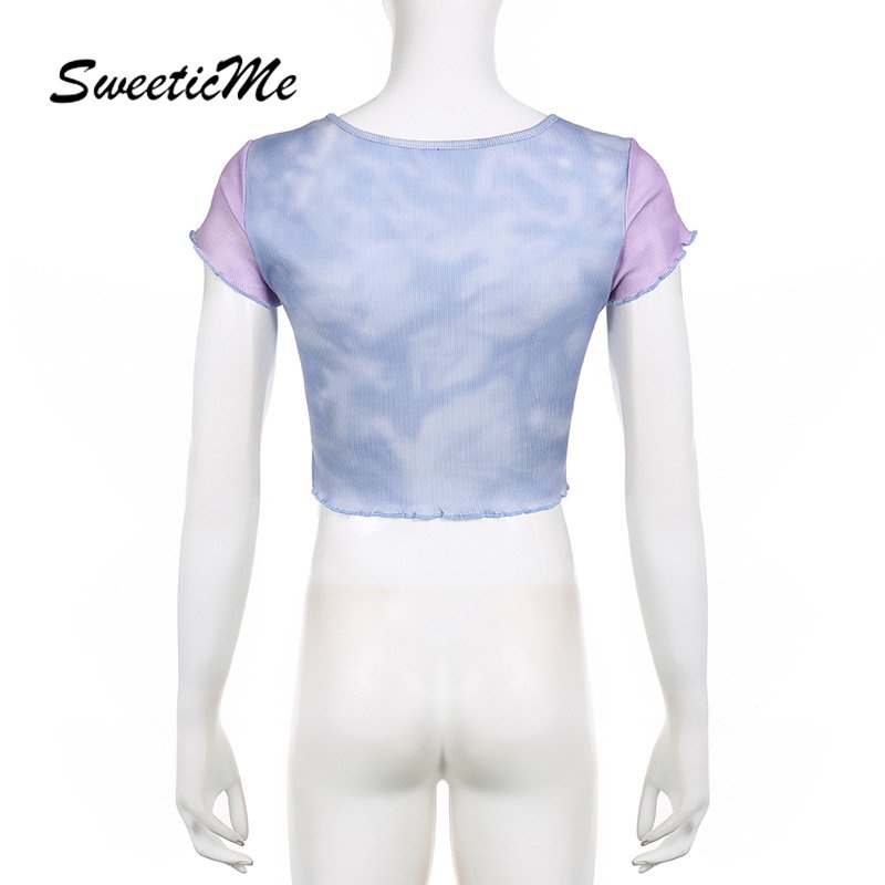 Áo Thun Crop Top Tay Ngắn Cổ Tròn Dáng Ôm In Họa Tiết Ngôi Sao Màu Tương Phản Thời Trang 2023 Cho Bạn Gái