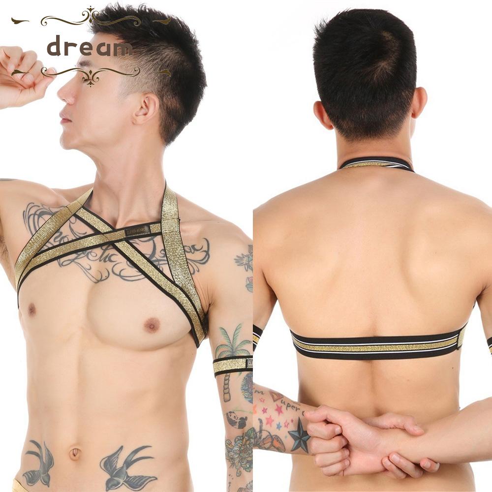 【DREAMLIFE】Mens Strap Belt Clubwear Costume Halter Neck Sexy Tight Straps Armband Fashion