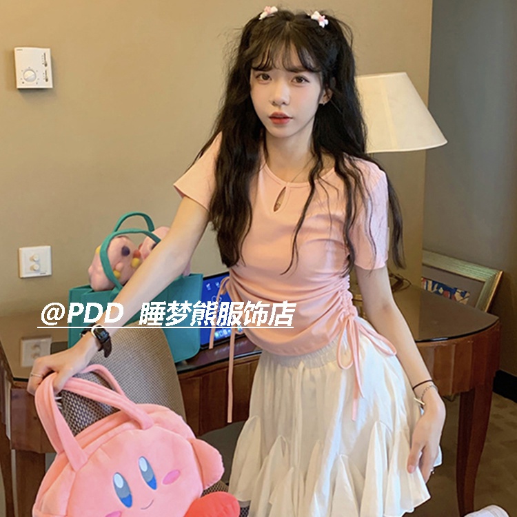 COZOK Áo Thun Ngắn Tay Cổ Chữ V Rút Dây Thời Trang Nữ