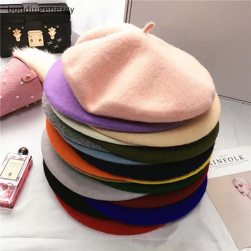 {BUDDI} Mũ Beret Len Màu Trơn Giữ Ấm Mùa Đông Phong Cách Retro Pháp Thanh Lịch Phù Hợp Với Nữ {BUDDI {buddingenergy}