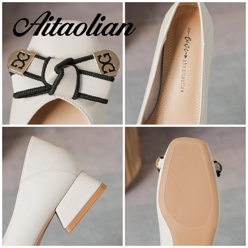 Giày Cao Gót 3cm Da Mềm Mũi Vuông Thắt Nơ Phong Cách retro Anh Quốc Thời Trang